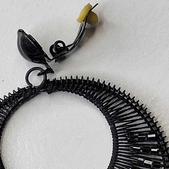 Black Beaded Round Clip On Earrings - Picture 7 of 10